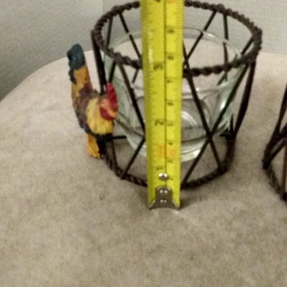 VINTAGE METAL WIRE ROOSTER CANDLE HOLDERS RUSTIC FARMHOUSE DECOR GLASS CUPS - Picture 10 of 10